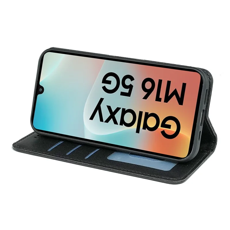 For Samsung Galaxy M16 5G / F16 5G Wallet Phone Case Checkered Pattern Imprint Leather Flip Cover with Wrist Strap - Black