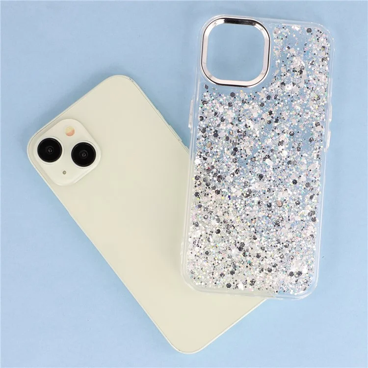 For iPhone 13 Case Epoxy Design Electroplating Soft TPU Phone Back Cover Large Lens Cutout
