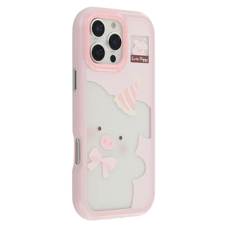 Étui pour iPhone 16 Pro Max Motif Imprimé TPU + Coque Arrière en Acrylique avec Grande Découpe d'Objectif - Cochon Rose