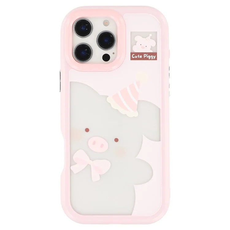 Étui pour iPhone 16 Pro Max Motif Imprimé TPU + Coque Arrière en Acrylique avec Grande Découpe d'Objectif - Cochon Rose