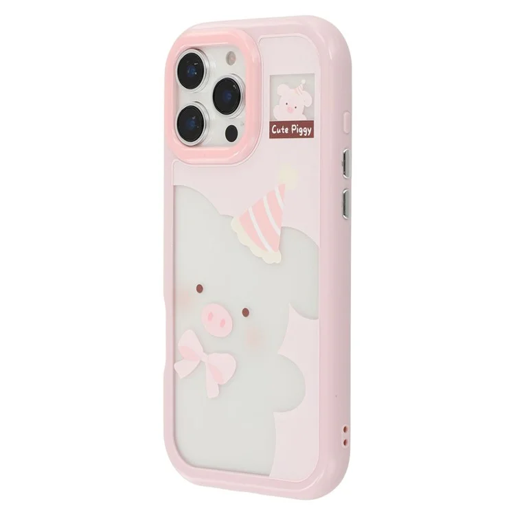 Étui pour iPhone 16 Pro Max Motif Imprimé TPU + Coque Arrière en Acrylique avec Grande Découpe d'Objectif - Cochon Rose