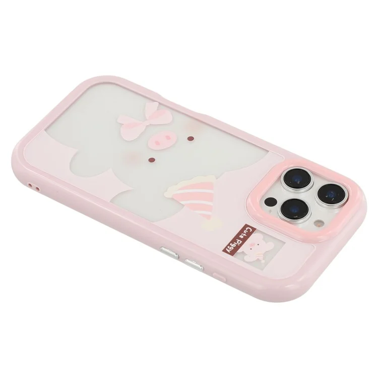 Étui pour iPhone 16 Pro Max Motif Imprimé TPU + Coque Arrière en Acrylique avec Grande Découpe d'Objectif - Cochon Rose
