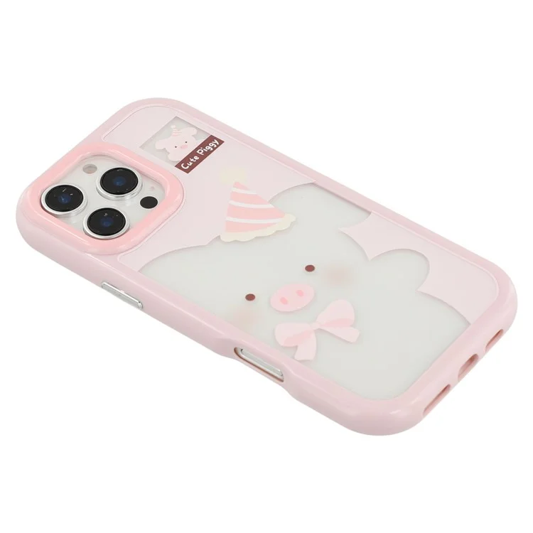 Étui pour iPhone 16 Pro Max Motif Imprimé TPU + Coque Arrière en Acrylique avec Grande Découpe d'Objectif - Cochon Rose