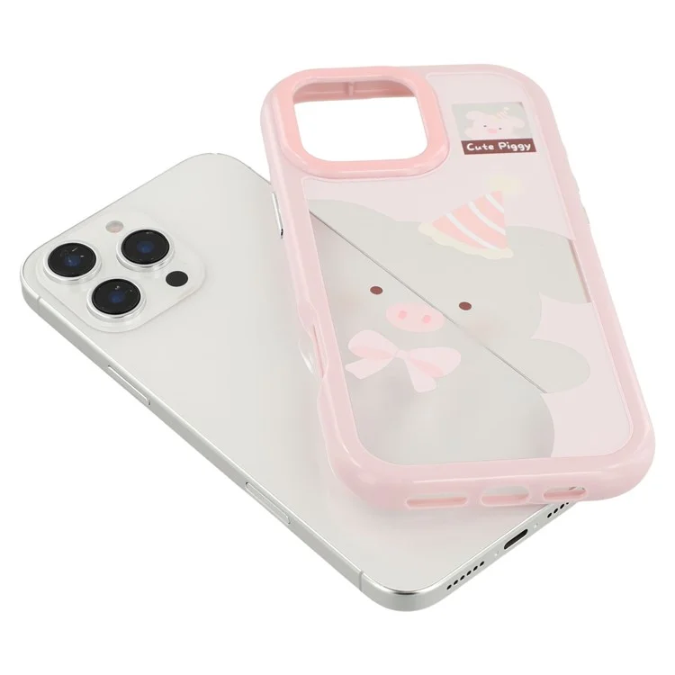 Étui pour iPhone 16 Pro Max Motif Imprimé TPU + Coque Arrière en Acrylique avec Grande Découpe d'Objectif - Cochon Rose
