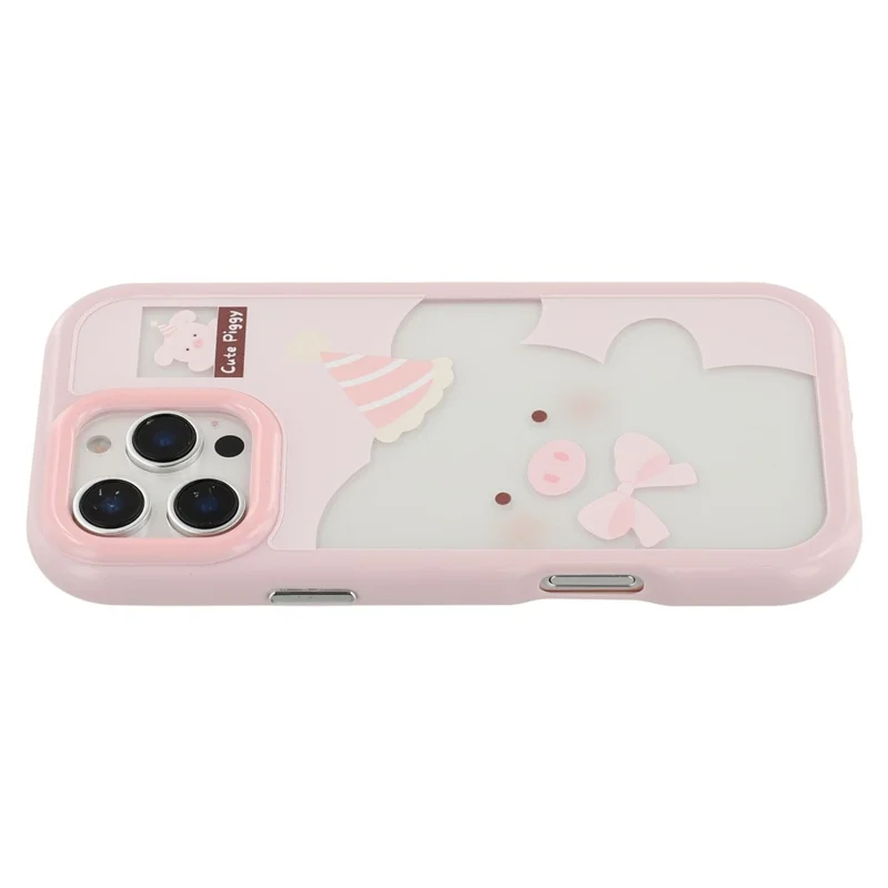 For iPhone 16 Pro Case Pattern Printing TPU + Acrylic Phone Back Cover Large Lens Cutout - Pink Pig
