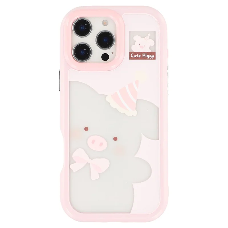 For iPhone 16 Pro Case Pattern Printing TPU + Acrylic Phone Back Cover Large Lens Cutout - Pink Pig
