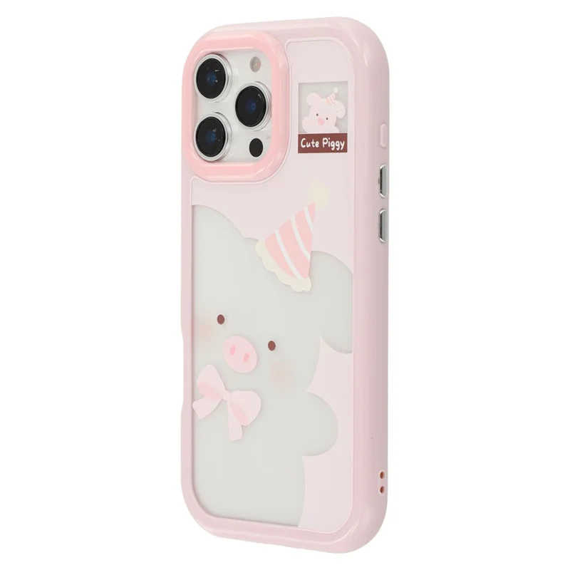 For iPhone 16 Pro Case Pattern Printing TPU + Acrylic Phone Back Cover Large Lens Cutout - Pink Pig