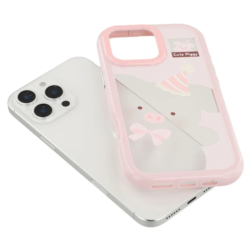 For iPhone 16 Pro Case Pattern Printing TPU + Acrylic Phone Back Cover Large Lens Cutout - Pink Pig