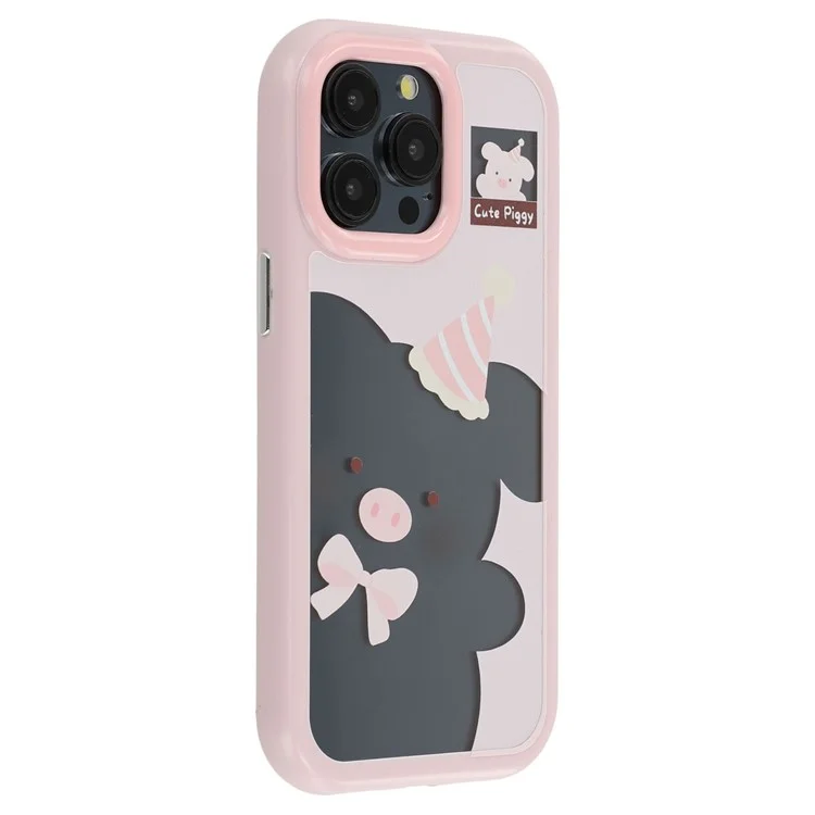 For iPhone 15 Pro Case Pattern Printing TPU + Acrylic Phone Back Cover Large Lens Cutout - Pink Pig
