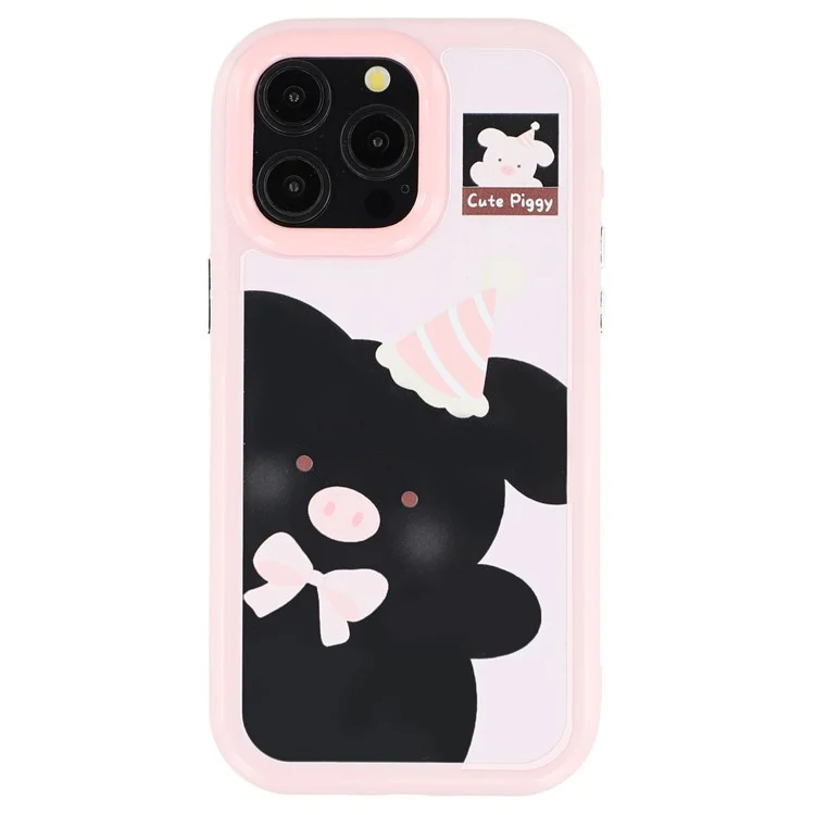 For iPhone 15 Pro Case Pattern Printing TPU + Acrylic Phone Back Cover Large Lens Cutout - Pink Pig