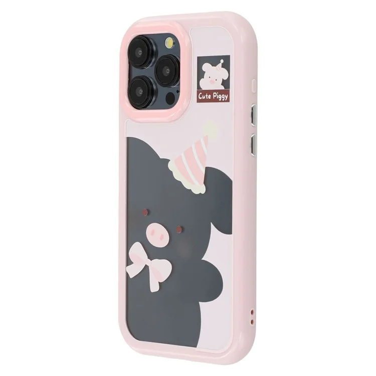 For iPhone 15 Pro Case Pattern Printing TPU + Acrylic Phone Back Cover Large Lens Cutout - Pink Pig
