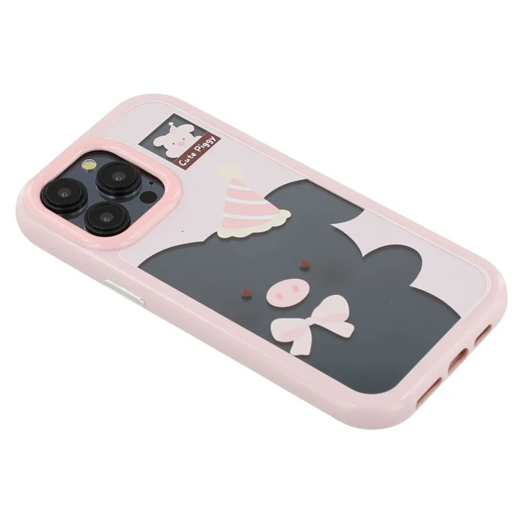 For iPhone 15 Pro Case Pattern Printing TPU + Acrylic Phone Back Cover Large Lens Cutout - Pink Pig