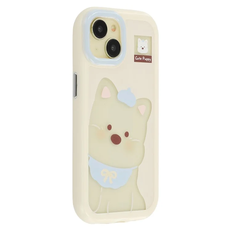 For iPhone 14 Case Pattern Printing TPU + Acrylic Phone Back Cover Large Lens Cutout - White Dog