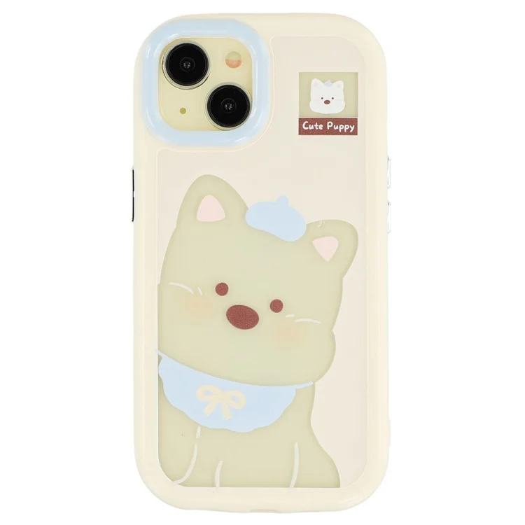 For iPhone 14 Case Pattern Printing TPU + Acrylic Phone Back Cover Large Lens Cutout - White Dog