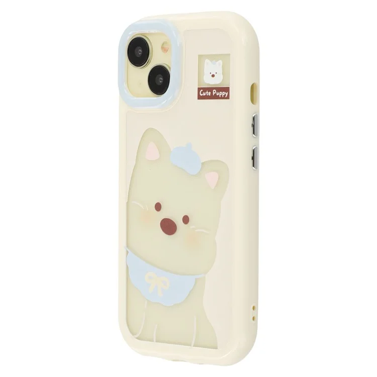 For iPhone 14 Case Pattern Printing TPU + Acrylic Phone Back Cover Large Lens Cutout - White Dog