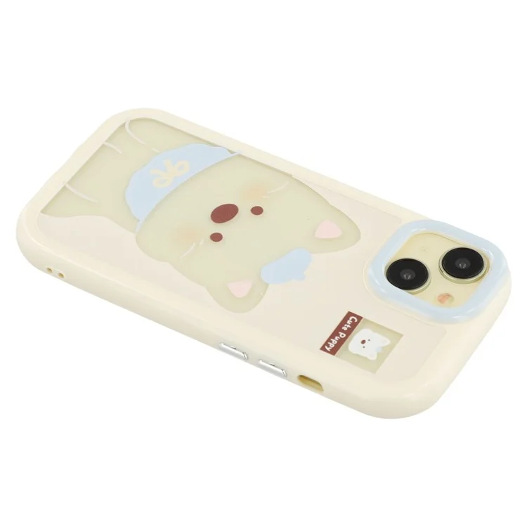 For iPhone 14 Case Pattern Printing TPU + Acrylic Phone Back Cover Large Lens Cutout - White Dog