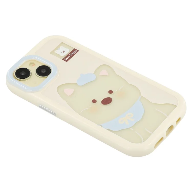 For iPhone 14 Case Pattern Printing TPU + Acrylic Phone Back Cover Large Lens Cutout - White Dog