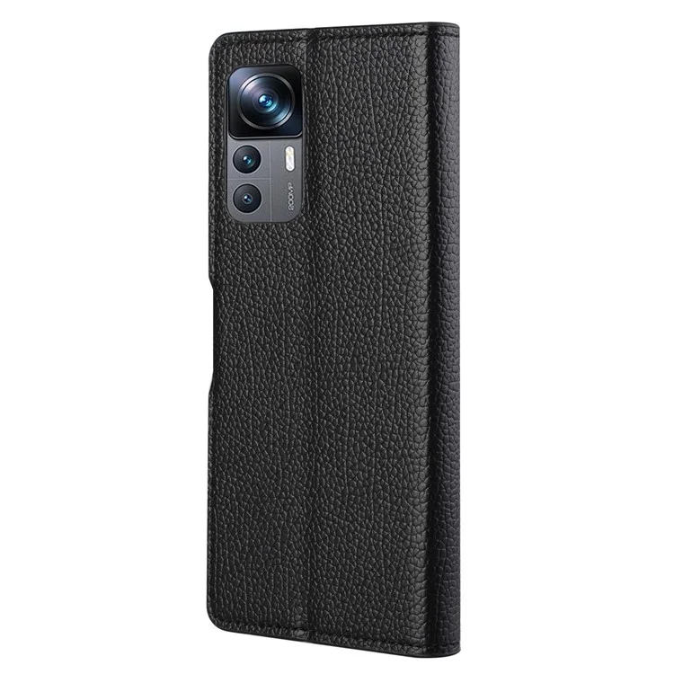 Litchi Texture Phone Case for Xiaomi 12T 5G / Redmi K50 Ultra 5G / 12T Pro 5G, PU Leather Square Magnetic Clasp Wallet Stand Cover - Black