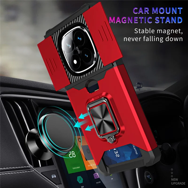 Phone Case For Xiaomi Redmi Note 14 Pro 4G / 5G / Note 14 Pro+ 5G Kickstand Slide Lens Lid PC + TPU Cover with Card Slot - Red