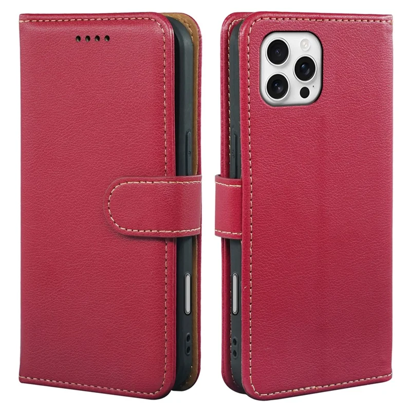 For iPhone 16 Pro Max Case RFID Blocking Wallet Litchi Texture Leather Phone Cover Magnetic Clasp - Red