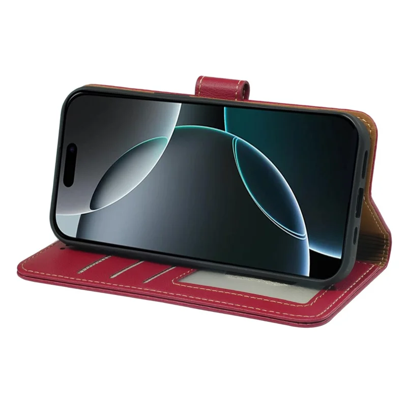 For iPhone 16 Pro Max Case RFID Blocking Wallet Litchi Texture Leather Phone Cover Magnetic Clasp - Red