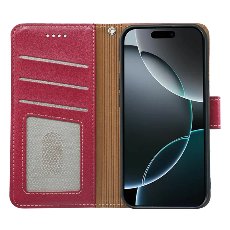 For iPhone 16 Pro Max Case RFID Blocking Wallet Litchi Texture Leather Phone Cover Magnetic Clasp - Red