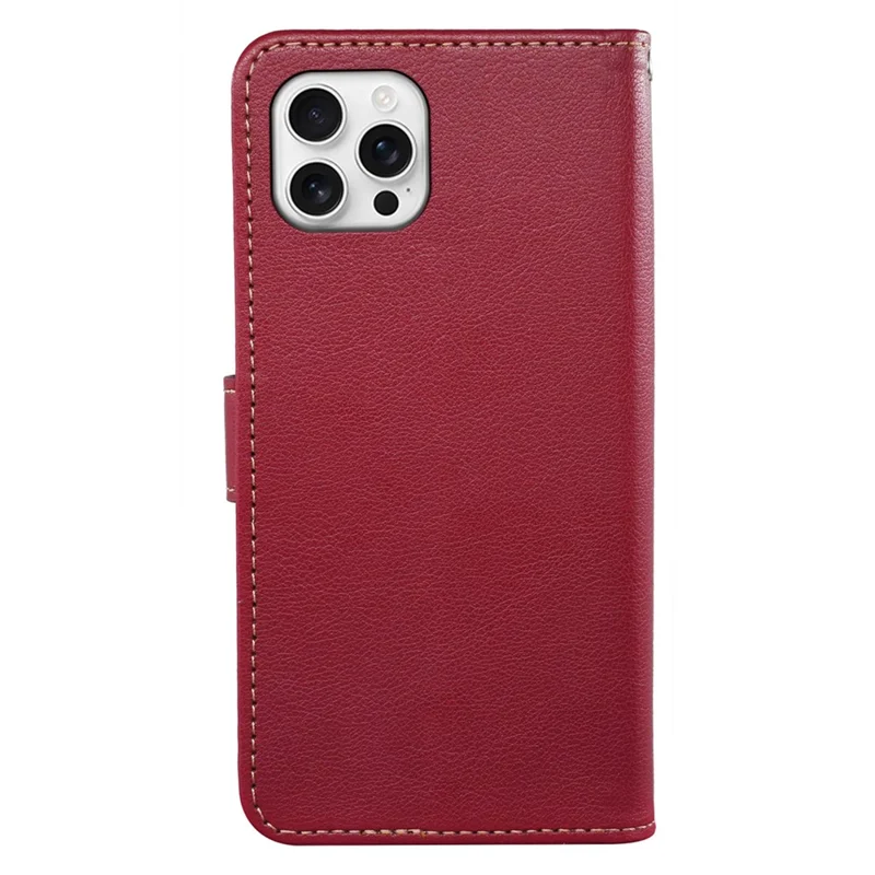 For iPhone 16 Pro Max Case RFID Blocking Wallet Litchi Texture Leather Phone Cover Magnetic Clasp - Red
