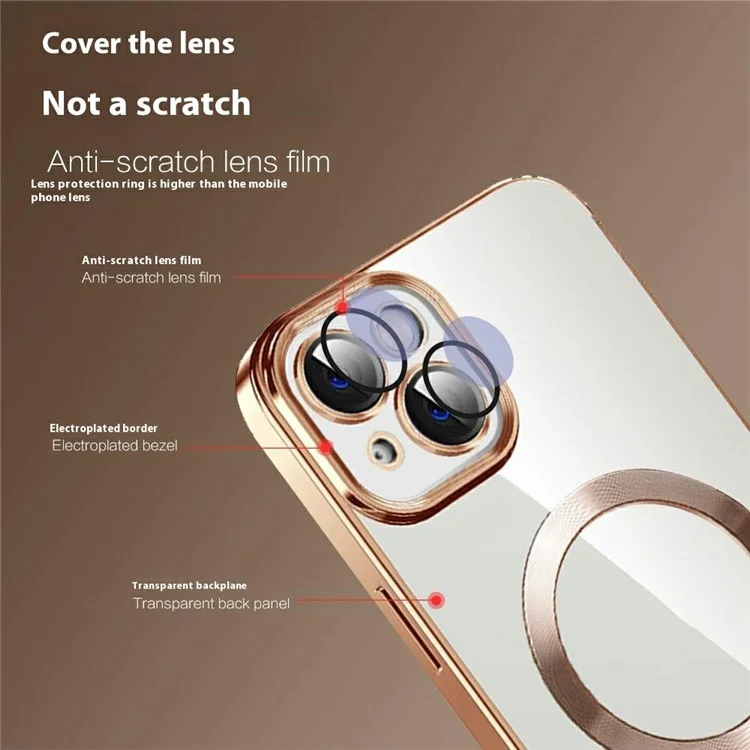 Чехол для iPhone 15, совместимый с MagSafe, TPU + PC прозрачная задняя крышка - Золотой