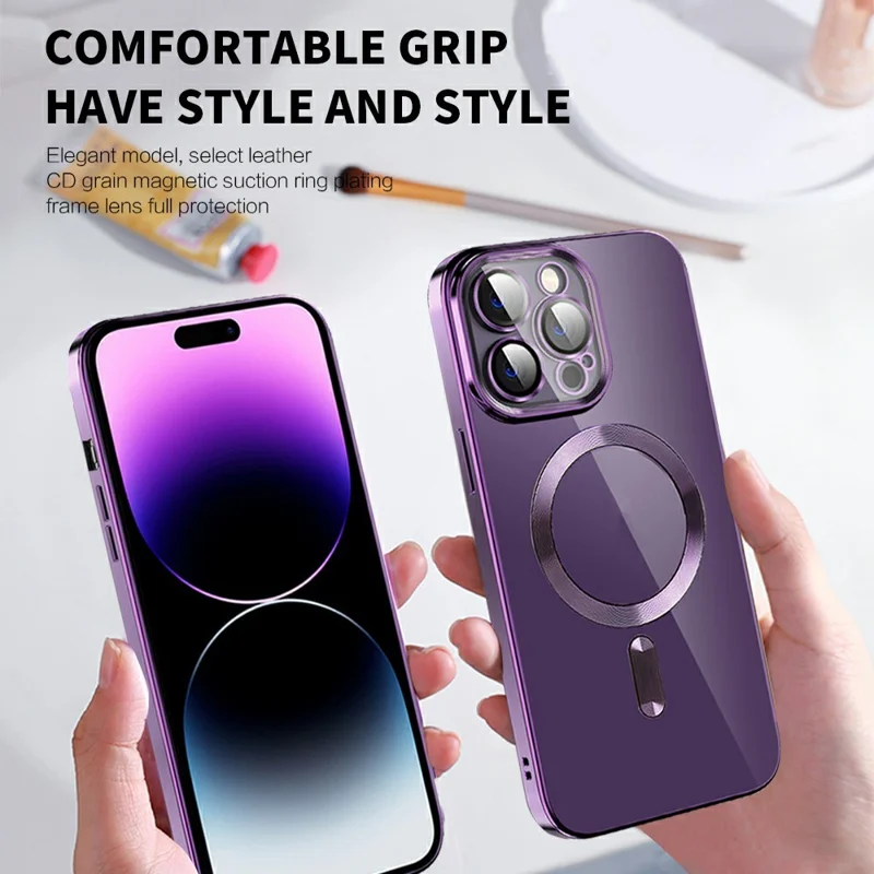 Für iPhone 15 Pro Max Hülle Kompatibel mit MagSafe TPU + PC Transparente Rückseite - Lila