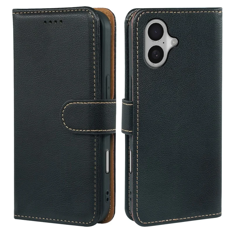 For iPhone 16 Case RFID Blocking Wallet Litchi Texture Leather Phone Cover Magnetic Clasp - Black