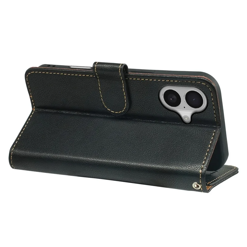 For iPhone 16 Case RFID Blocking Wallet Litchi Texture Leather Phone Cover Magnetic Clasp - Black