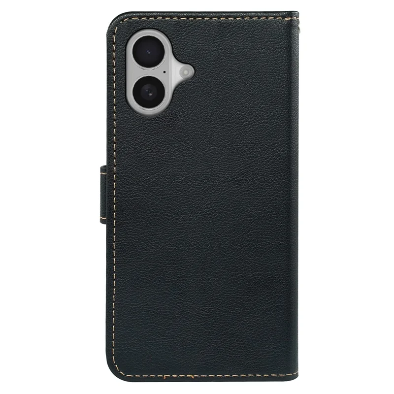 For iPhone 16 Case RFID Blocking Wallet Litchi Texture Leather Phone Cover Magnetic Clasp - Black