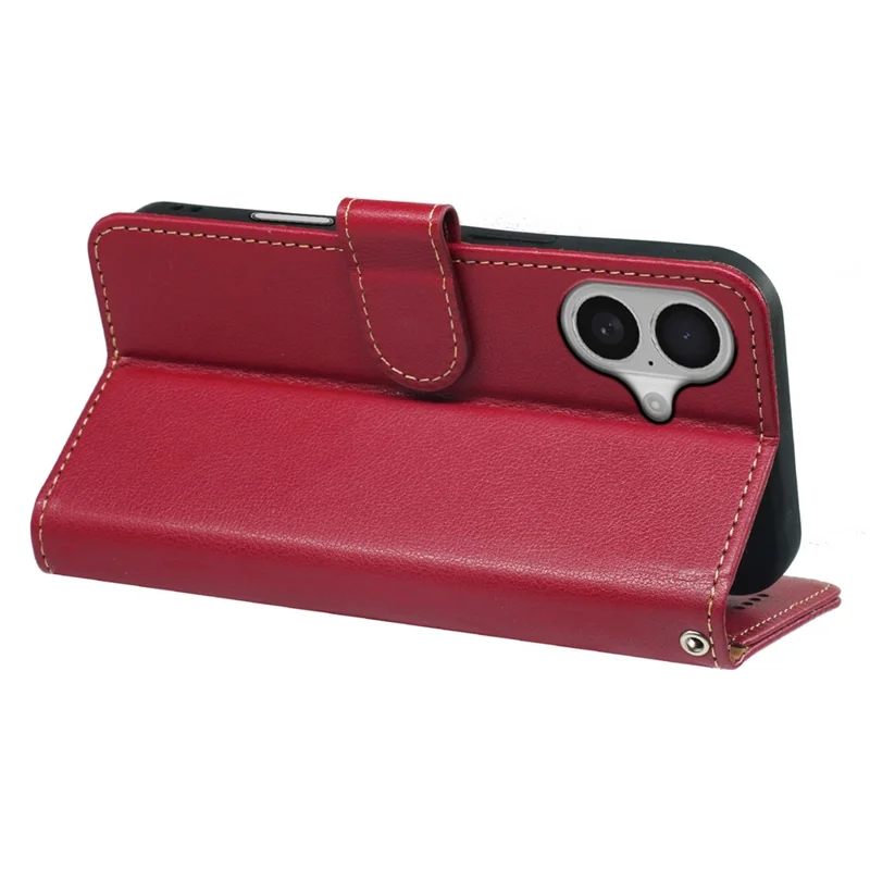 For iPhone 16 Plus Case RFID Blocking Wallet Litchi Texture Leather Phone Cover Magnetic Clasp - Red