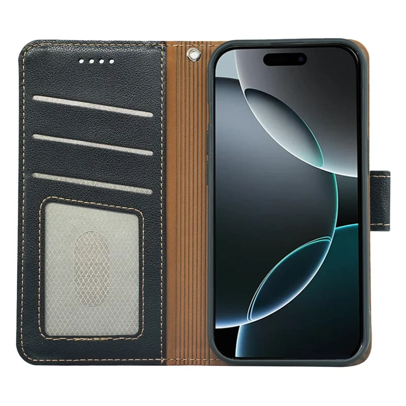 Pour iPhone 16 Pro Étui Portefeuille Bloquant RFID Texture de Cuir de Litchi Housse de Téléphone à Fermeture Magnétique - Noir