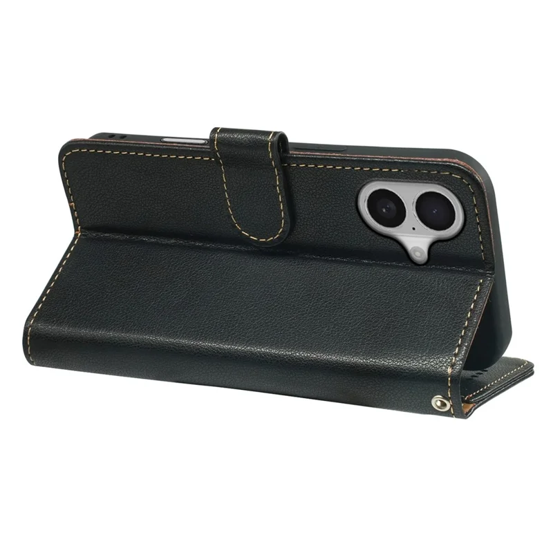 Pour iPhone 16 Pro Étui Portefeuille Bloquant RFID Texture de Cuir de Litchi Housse de Téléphone à Fermeture Magnétique - Noir