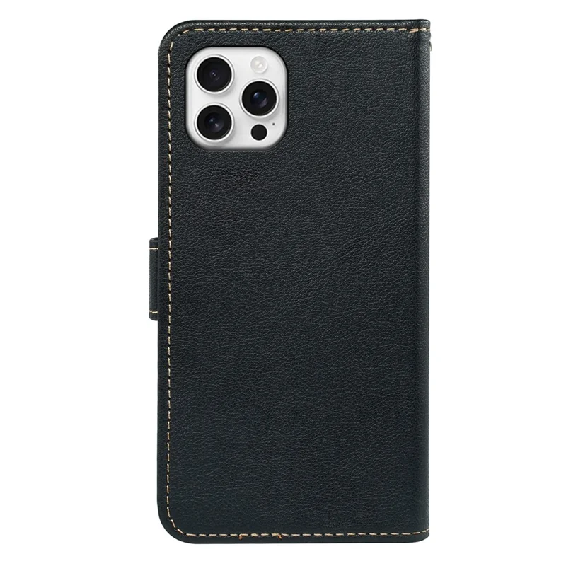Pour iPhone 16 Pro Étui Portefeuille Bloquant RFID Texture de Cuir de Litchi Housse de Téléphone à Fermeture Magnétique - Noir