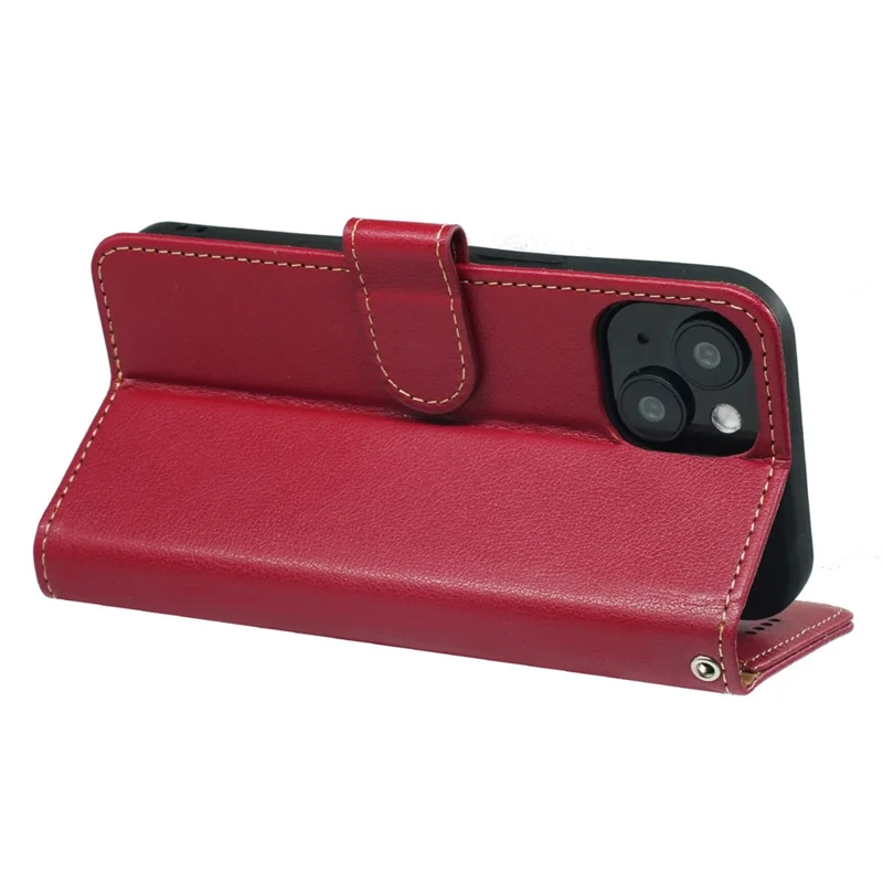 For iPhone 15 Case RFID Blocking Wallet Litchi Texture Leather Phone Cover Magnetic Clasp - Red