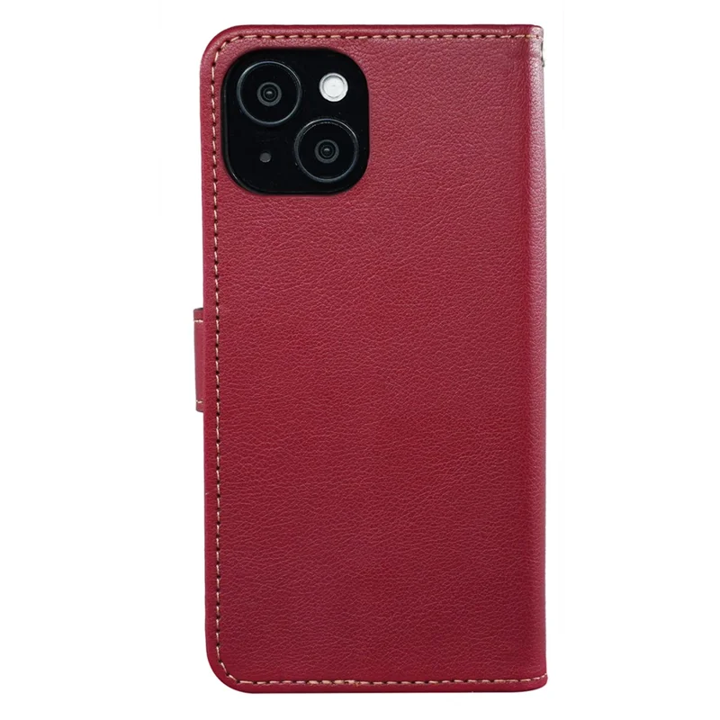 For iPhone 15 Case RFID Blocking Wallet Litchi Texture Leather Phone Cover Magnetic Clasp - Red