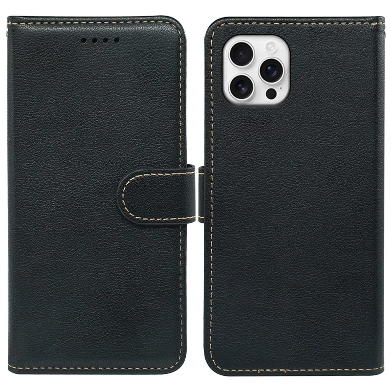 For iPhone 15 Pro Case RFID Blocking Wallet Litchi Texture Leather Phone Cover Magnetic Clasp - Black