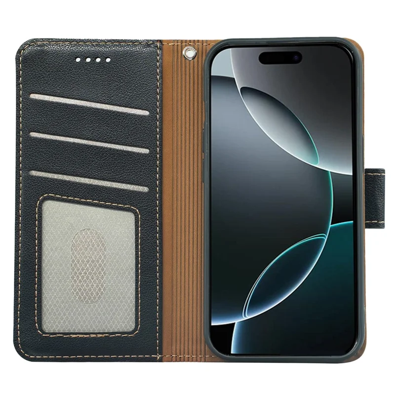 For iPhone 15 Pro Case RFID Blocking Wallet Litchi Texture Leather Phone Cover Magnetic Clasp - Black