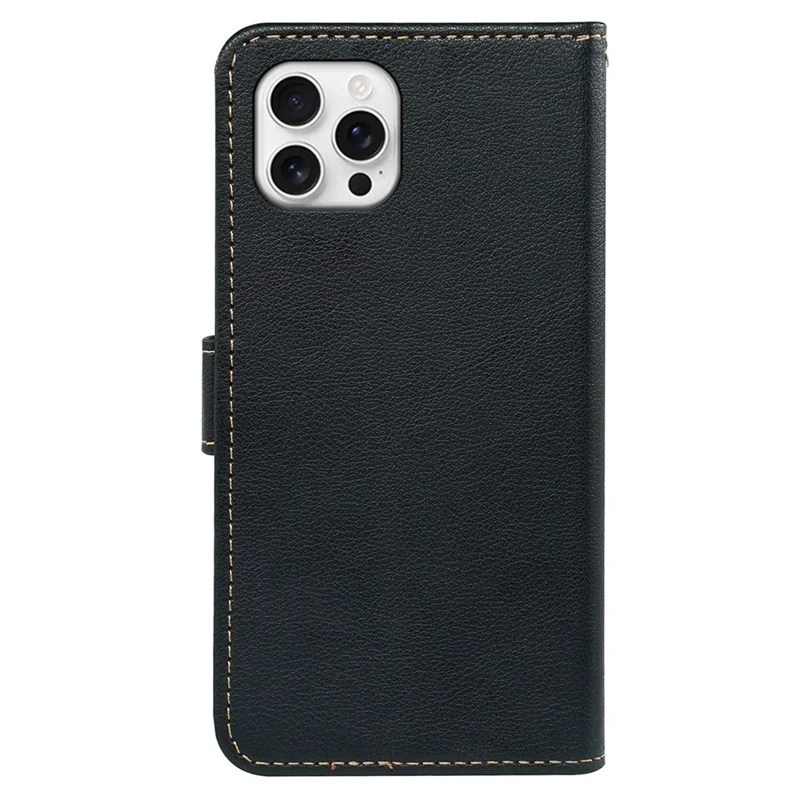 For iPhone 15 Pro Case RFID Blocking Wallet Litchi Texture Leather Phone Cover Magnetic Clasp - Black