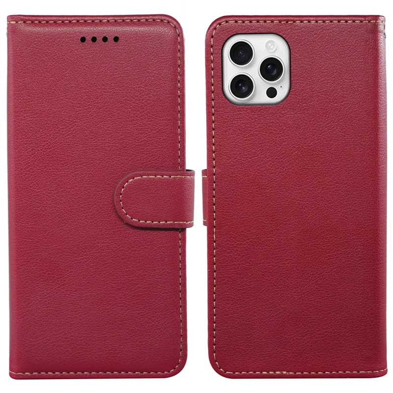 For iPhone 15 Pro Max Case RFID Blocking Wallet Litchi Texture Leather Phone Cover Magnetic Clasp - Red