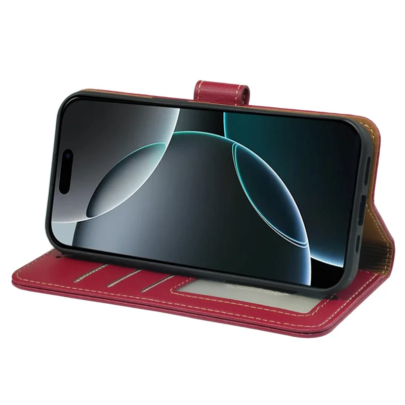 For iPhone 15 Pro Max Case RFID Blocking Wallet Litchi Texture Leather Phone Cover Magnetic Clasp - Red