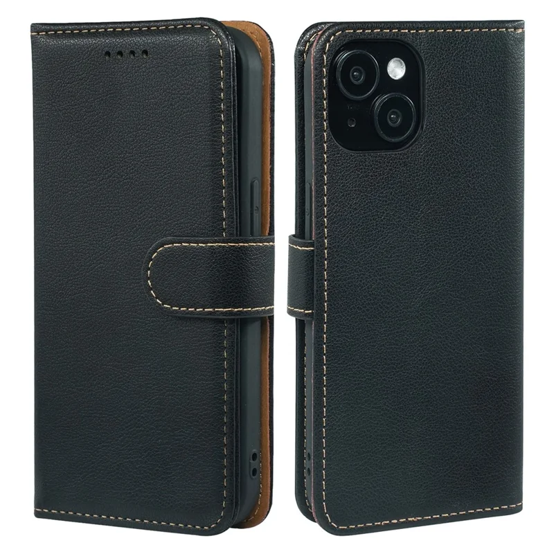 For iPhone 14 Case RFID Blocking Wallet Litchi Texture Leather Phone Cover Magnetic Clasp - Black
