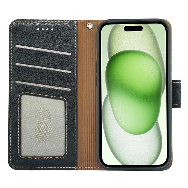 For iPhone 14 Case RFID Blocking Wallet Litchi Texture Leather Phone Cover Magnetic Clasp - Black