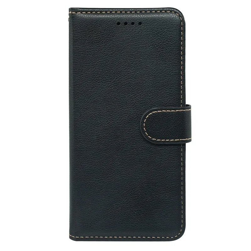 For iPhone 14 Case RFID Blocking Wallet Litchi Texture Leather Phone Cover Magnetic Clasp - Black
