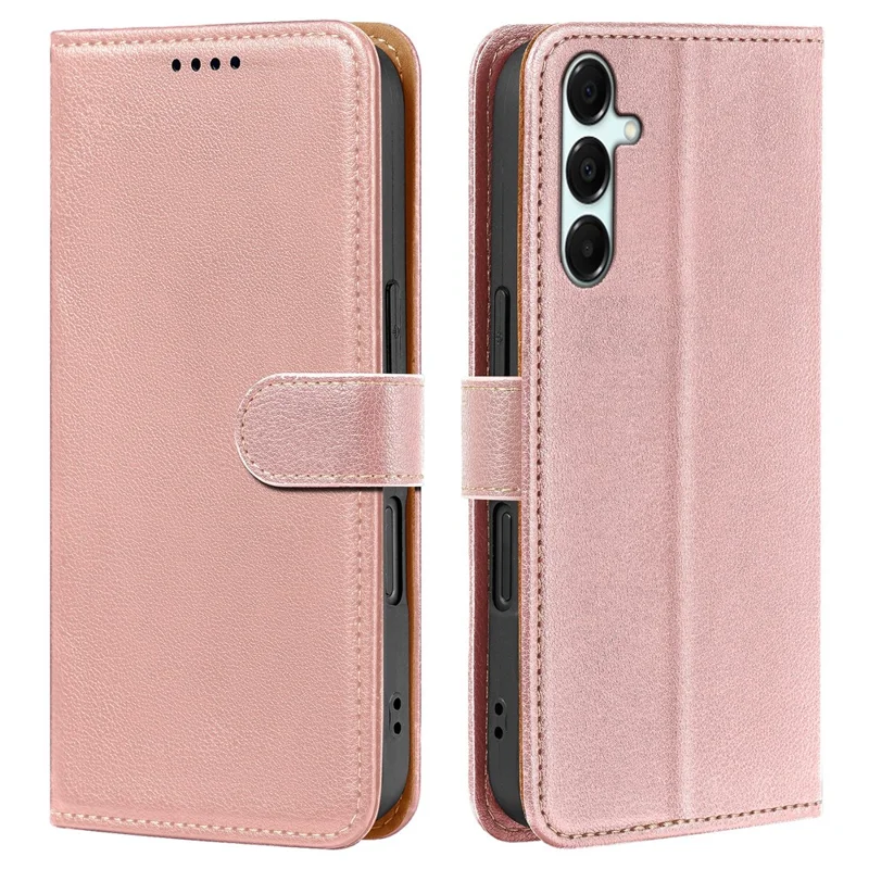 Cover a portafoglio per Samsung Galaxy A15 4G / 5G con blocco RFID, in pelle effetto litchi, con chiusura magnetica - Oro rosa