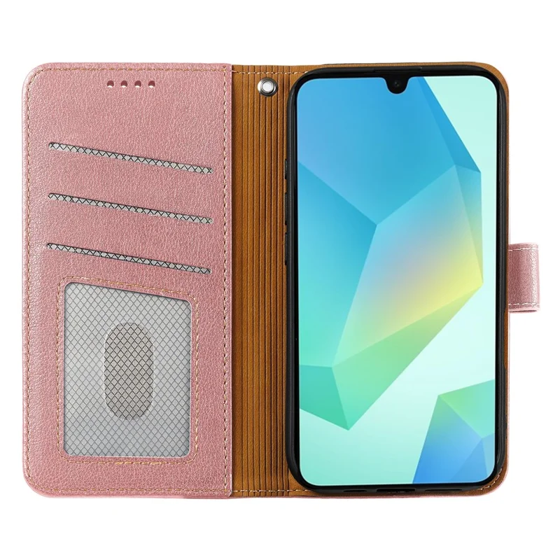 Cover a portafoglio per Samsung Galaxy A15 4G / 5G con blocco RFID, in pelle effetto litchi, con chiusura magnetica - Oro rosa
