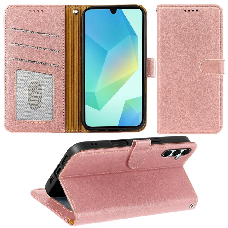 Cover a portafoglio per Samsung Galaxy A15 4G / 5G con blocco RFID, in pelle effetto litchi, con chiusura magnetica - Oro rosa