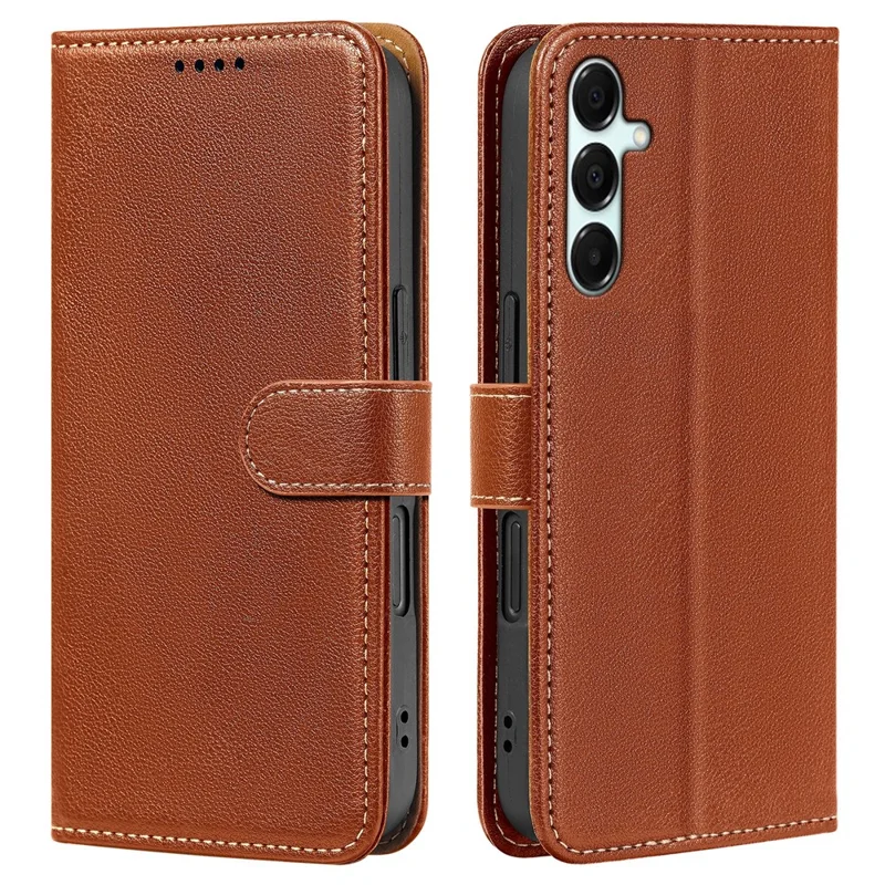 For Samsung Galaxy A35 5G Case RFID Blocking Wallet Litchi Texture Leather Phone Cover Magnetic Clasp - Brown